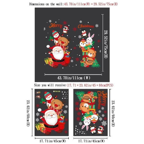 Decal tĩnh điện 2 mặt trang trí noel Ông Già Noel và Những Người Bạn Đi Phát Quà