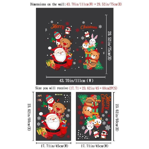 Decal tĩnh điện 2 mặt trang trí noel Ông Già Noel và Những Người Bạn Đi Phát Quà