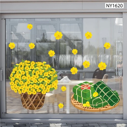 Decal Trang Trí Tết cúc vàng rở rộ chào xuân mới