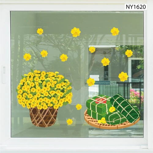 Decal Trang Trí Tết cúc vàng rở rộ chào xuân mới