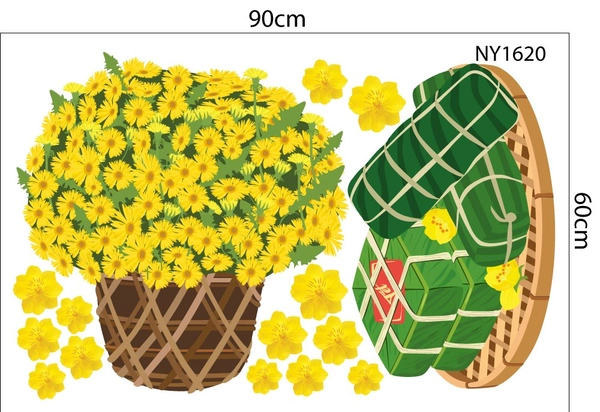 Decal Trang Trí Tết cúc vàng rở rộ chào xuân mới