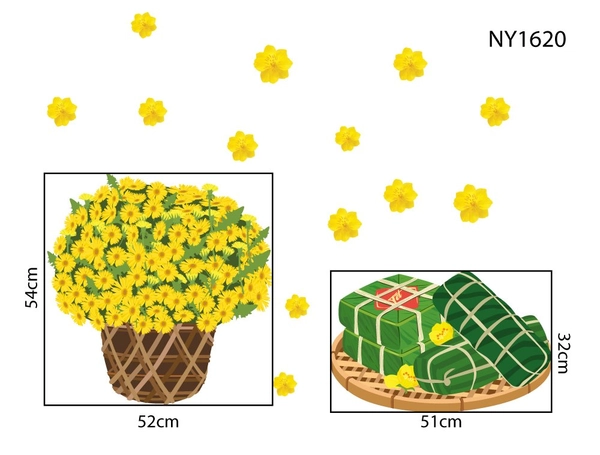 Decal Trang Trí Tết cúc vàng rở rộ chào xuân mới