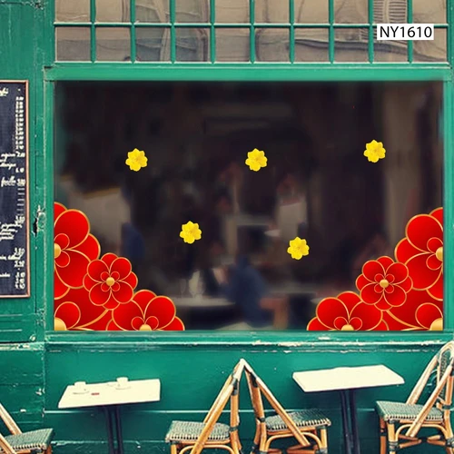 Decal Trang Trí Tết hoa đỏ góc chân tường