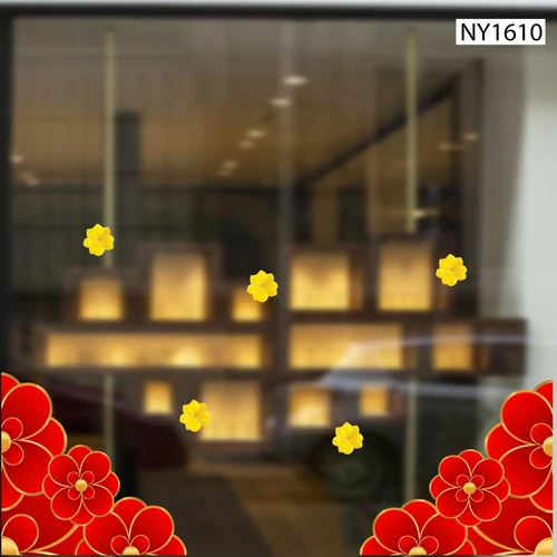 Decal Trang Trí Tết hoa đỏ góc chân tường