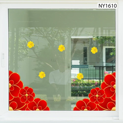 Decal Trang Trí Tết hoa đỏ góc chân tường