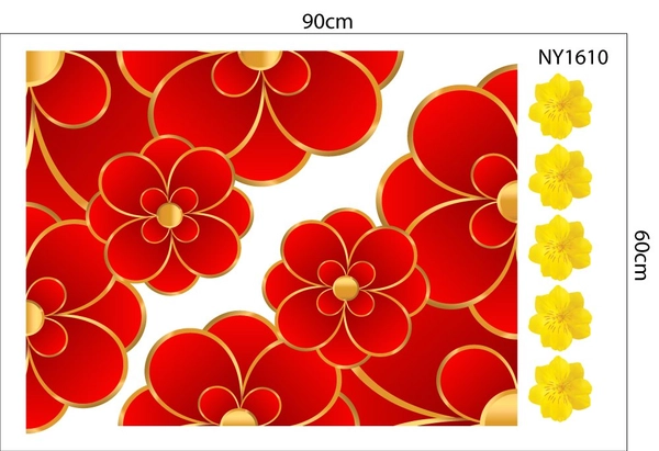 Decal Trang Trí Tết hoa đỏ góc chân tường