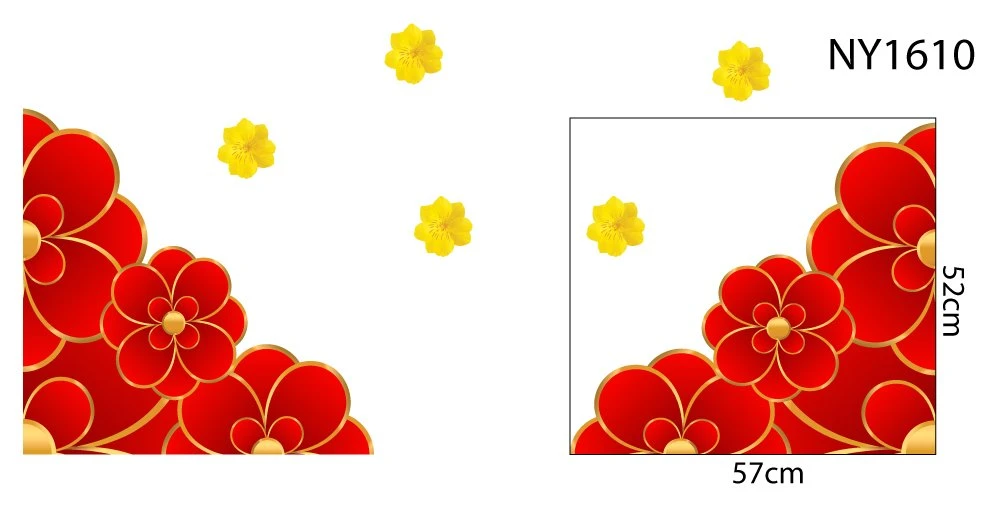 Decal Trang Trí Tết hoa đỏ góc chân tường