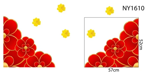 Decal Trang Trí Tết hoa đỏ góc chân tường