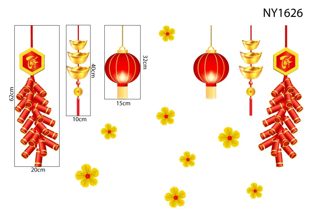 Decal Trang Trí Tết pháo đỏ và lồng đèn đỏ