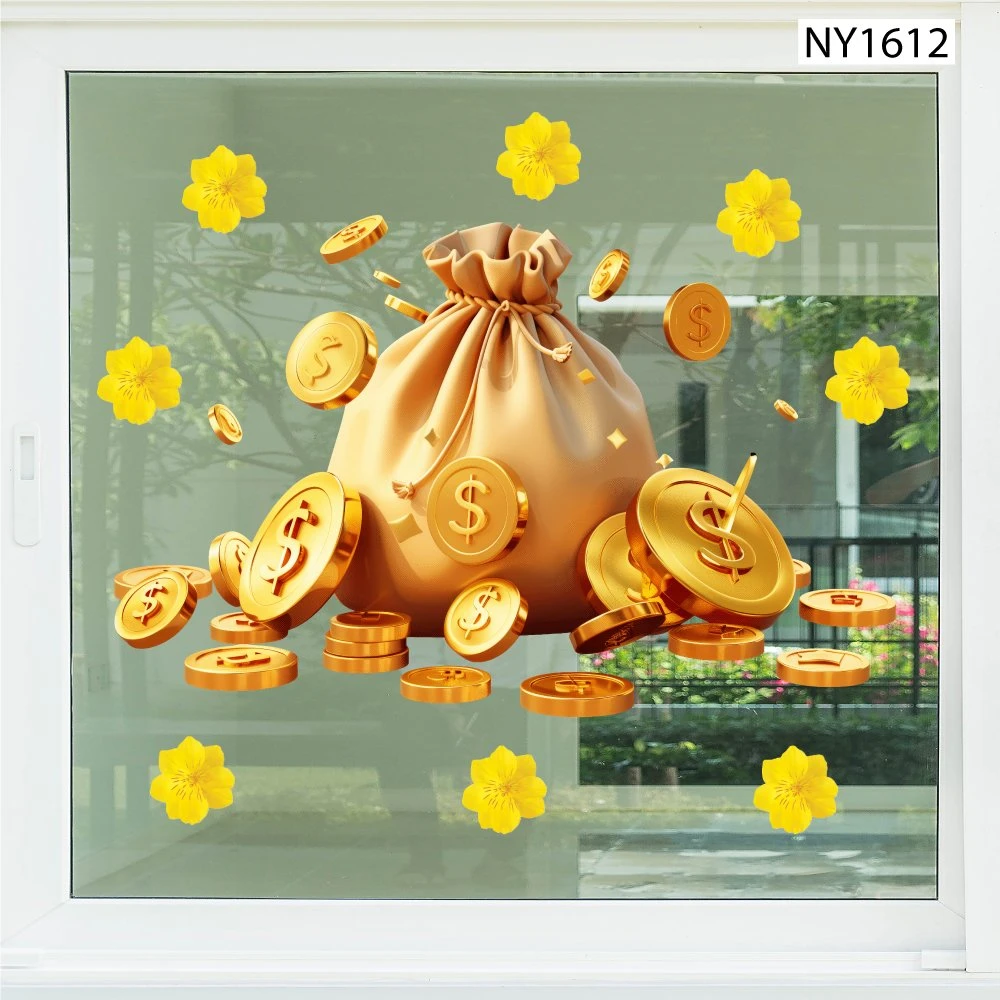 Decal Trang Trí Tết túi tiền sắc vàng