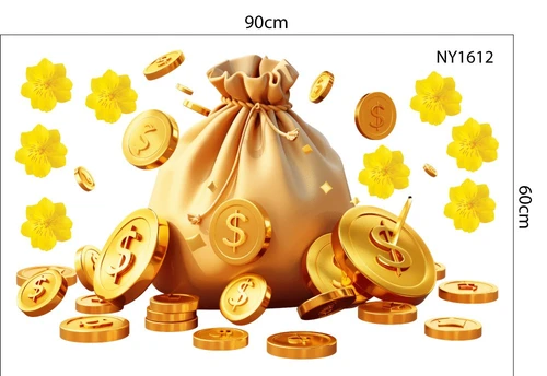 Decal Trang Trí Tết túi tiền sắc vàng