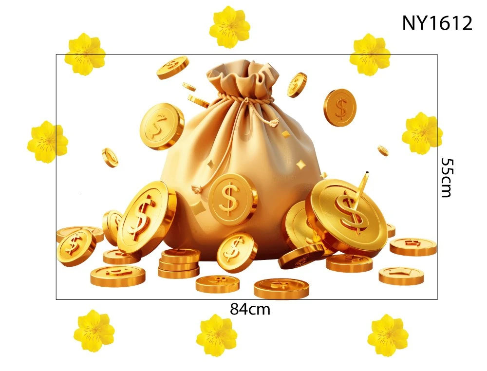 Decal Trang Trí Tết túi tiền sắc vàng