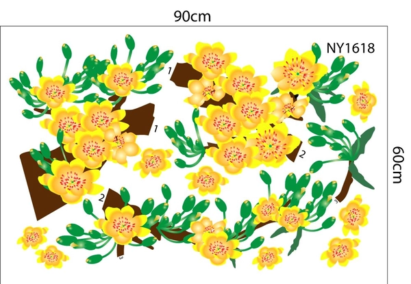 Decal Trang Trí Tết mai vàng nở rộ đón xuân