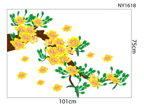 Decal Trang Trí Tết mai vàng nở rộ