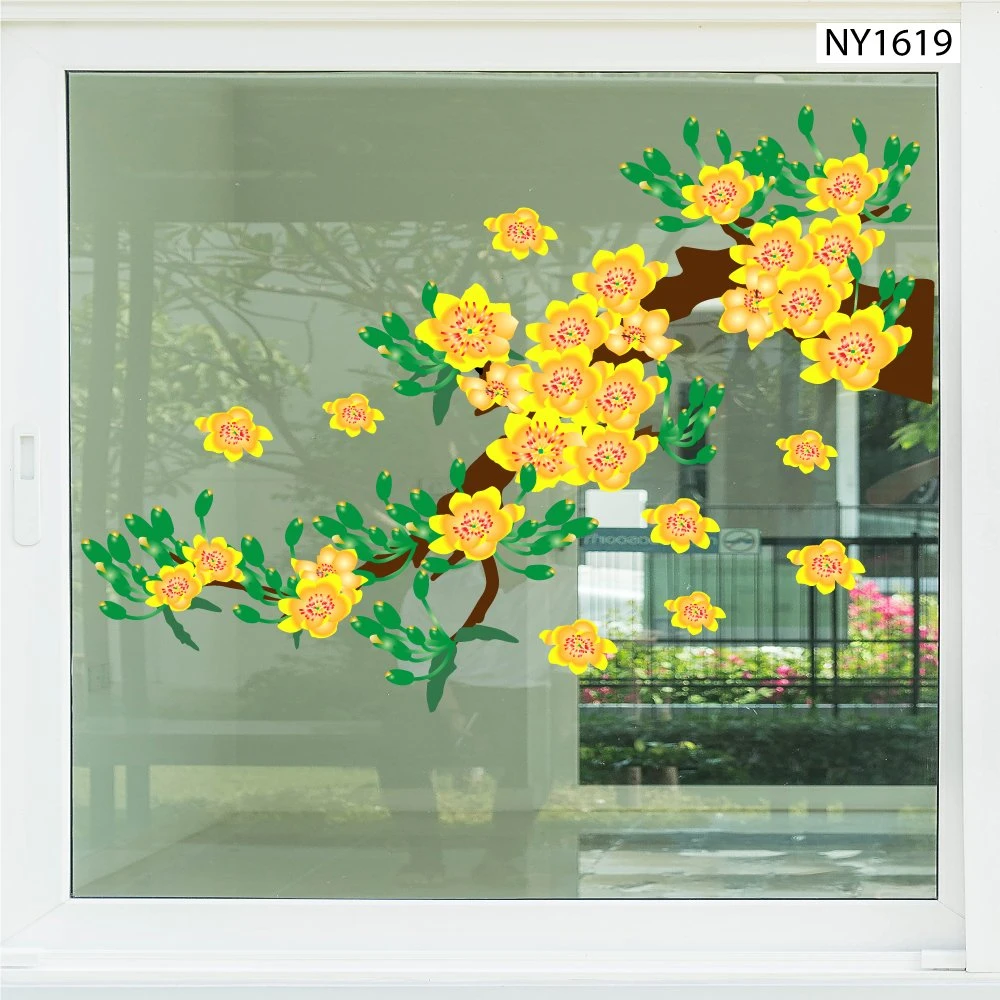 Decal Trang Trí Tết mai vàng khoe sắc đón xuân sang