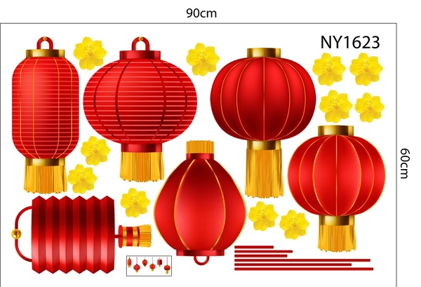 Decal Trang Trí Tết lồng đèn đỏ