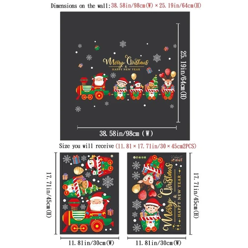 Decal tĩnh điện 2 mặt trang trí noel ông già Noel đi tàu lửa cùng các bạn nhỏ