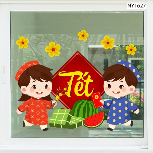 Decal Trang Trí Tết em bé đi chơi xuân