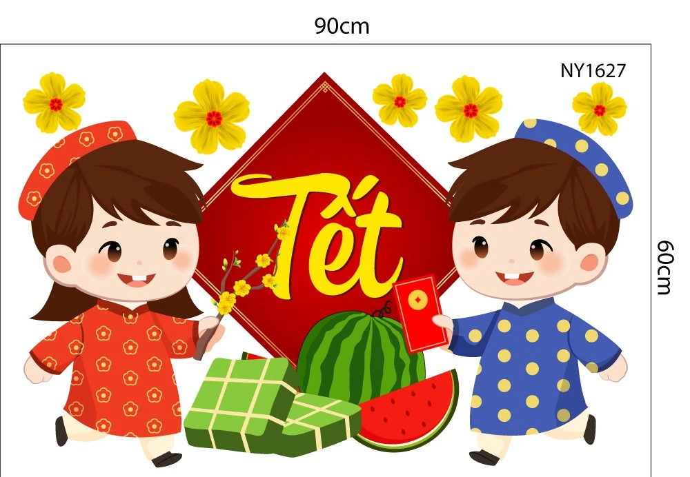Decal Trang Trí Tết em bé đi chơi xuân