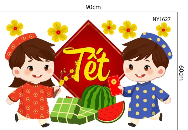 Decal Trang Trí Tết em bé đi chơi xuân