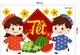 Decal Trang Trí Tết em bé đi chơi xuân