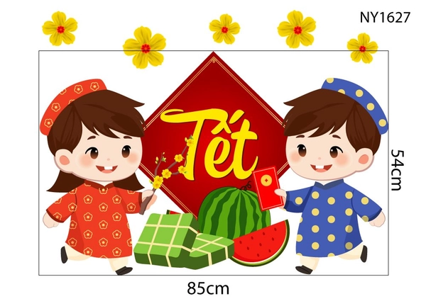 Decal Trang Trí Tết em bé đi chơi xuân