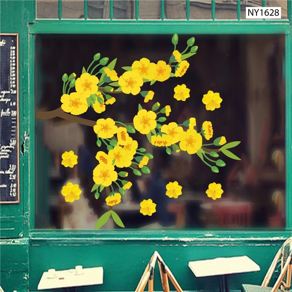 Decal Trang Trí Tết mai vàng đón xuân