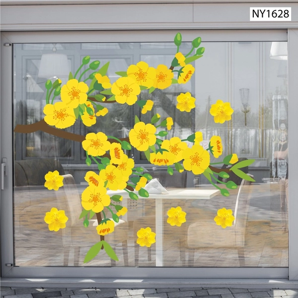 Decal Trang Trí Tết mai vàng đón xuân