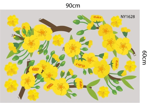 Decal Trang Trí Tết mai vàng đón xuân