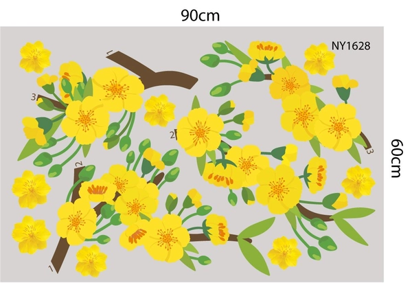 Decal Trang Trí Tết mai vàng đón xuân