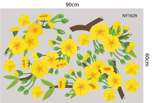 Decal Trang Trí Tết mai vàng nở rộ khoe sắc