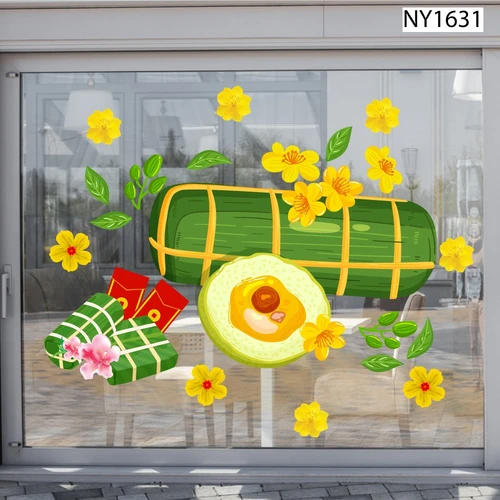 Decal Trang Trí Tết bánh tét và lì xì đỏ