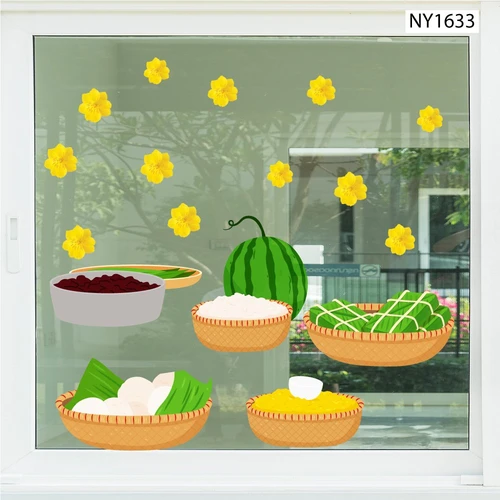 Decal Trang Trí Tết gói bánh đêm giao thừa