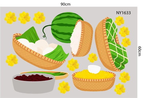 Decal Trang Trí Tết gói bánh đêm giao thừa