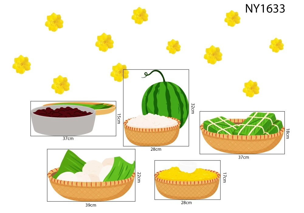 Decal Trang Trí Tết gói bánh đêm giao thừa