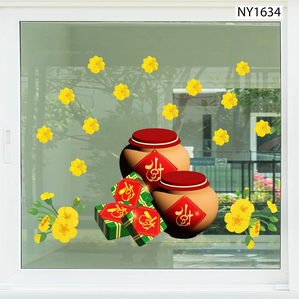 Decal Trang Trí Tết bánh chưng và hũ gạo