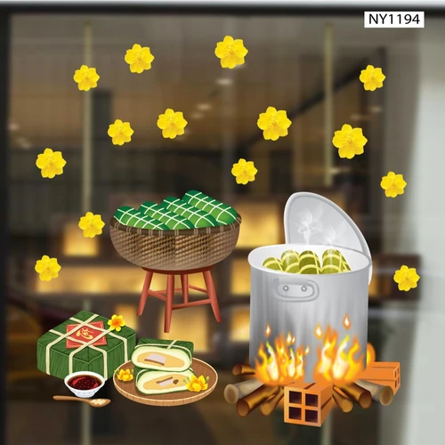 Decal Trang Trí Tết Nấu Bánh Chưng Ngày Tết