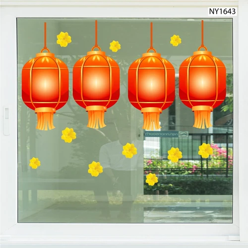 Decal Trang Trí Tết lồng đèn đỏ đón xuân