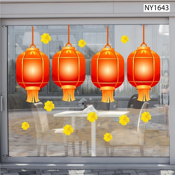 Decal Trang Trí Tết lồng đèn đỏ đón xuân
