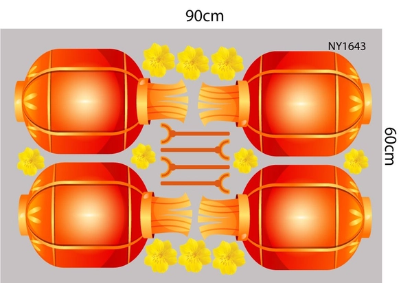 Decal Trang Trí Tết lồng đèn đỏ đón xuân