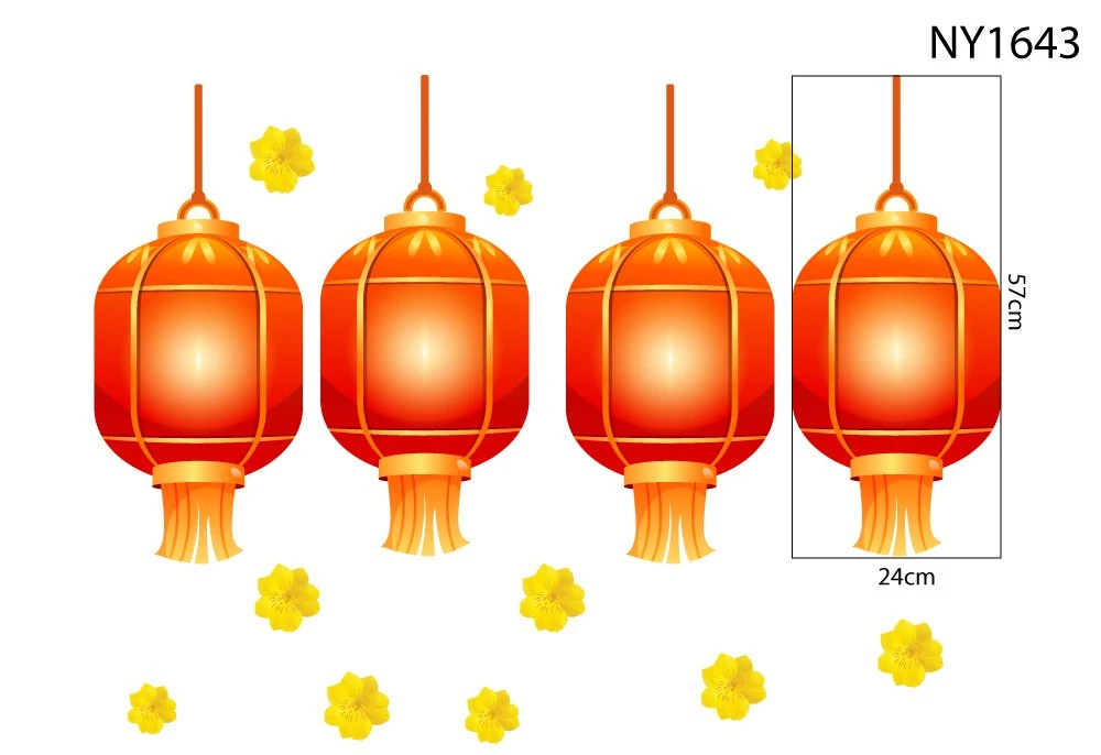 Decal Trang Trí Tết lồng đèn đỏ đón xuân