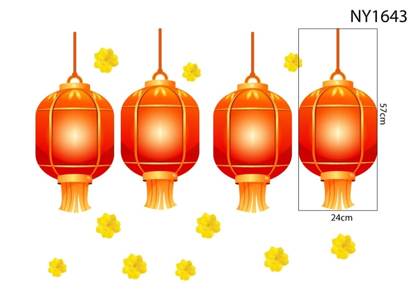 Decal Trang Trí Tết lồng đèn đỏ đón xuân