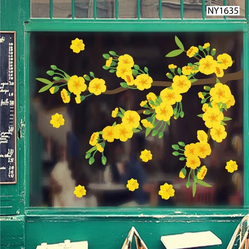 Decal Trang Trí Tết mai vàng đua sắc