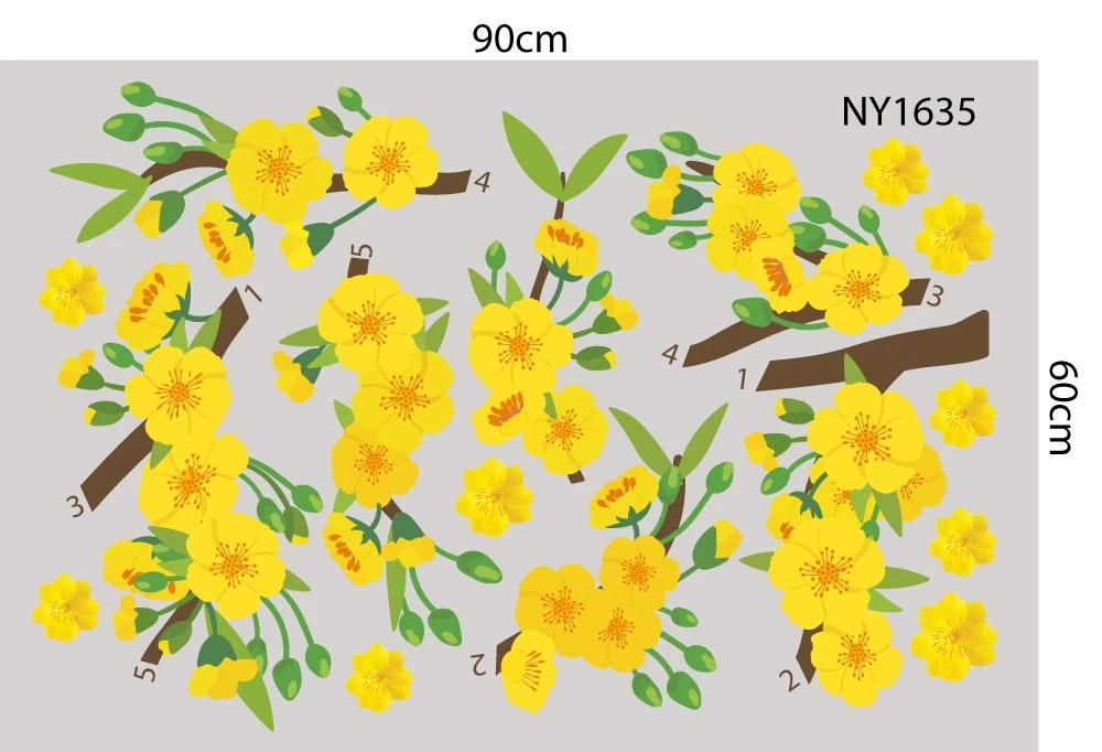 Decal Trang Trí Tết mai vàng đua sắc