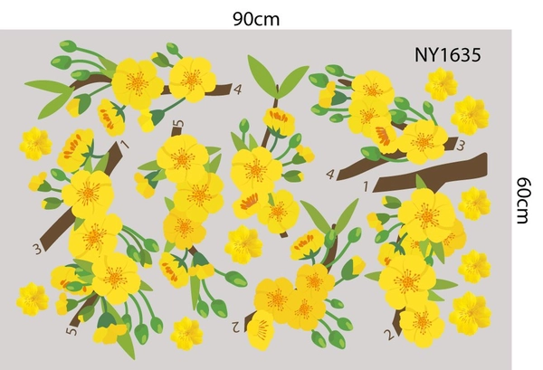 Decal Trang Trí Tết mai vàng đua sắc