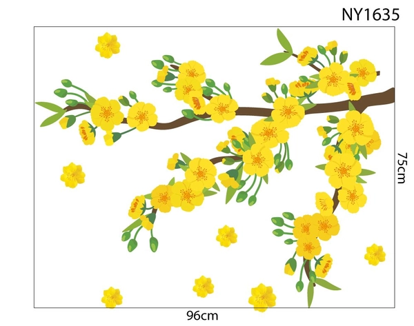 Decal Trang Trí Tết mai vàng đua sắc