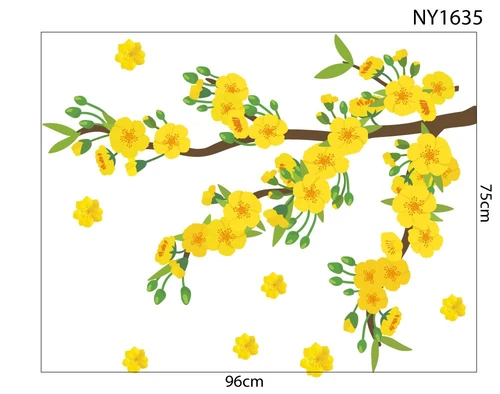 Decal Trang Trí Tết mai vàng đua sắc