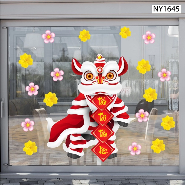 Decal Trang Trí Tết Múa Lân Tấn Tài Tấn Lộc