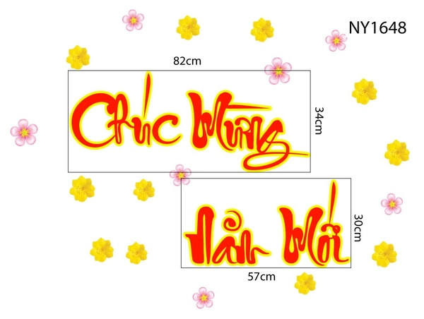 Decal Trang Trí Tết chúc mừng năm mới mai vàng đào hồng