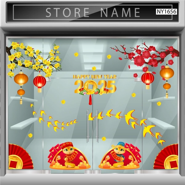 Combo Decal Trang Trí Tết Ất Tỵ én vàng đón Xuân